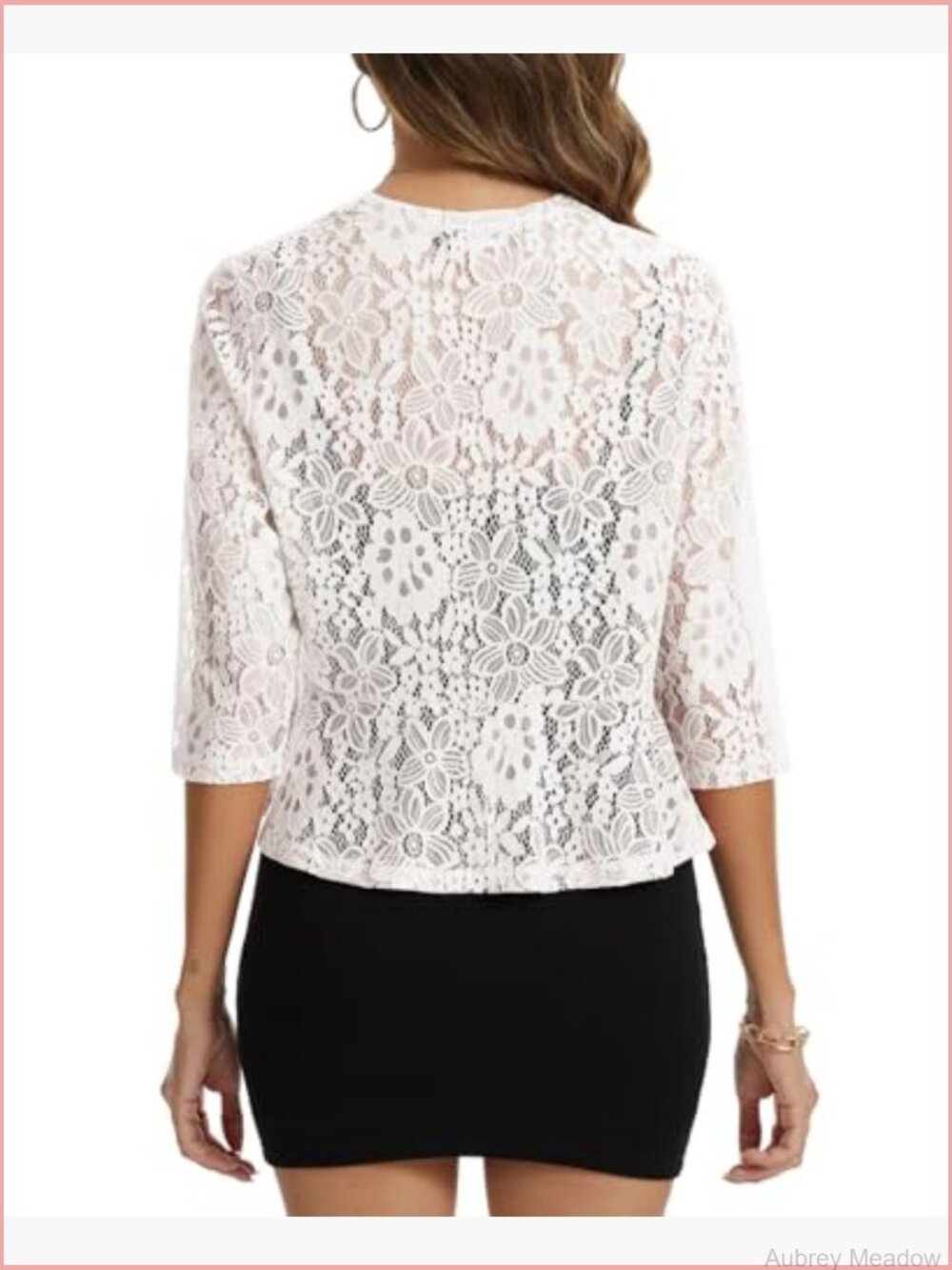 Floral Lace Open Front Cardigan 3/4 Sleeve Cropped Bolero Shrug - Picture 3 of 7